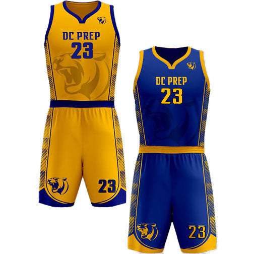 SPORTIKA Kids Reversible Basketball Kit – Florida Blue & White – Full Uniform