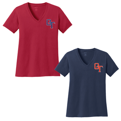 Spartans Baseball Ladies Short Sleeve V-Neck Shirt w/ Embroidered OT Logo