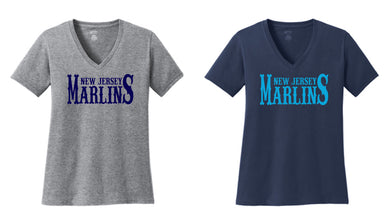 NJ Marlins Ladies Short Sleeve V-Neck Shirt