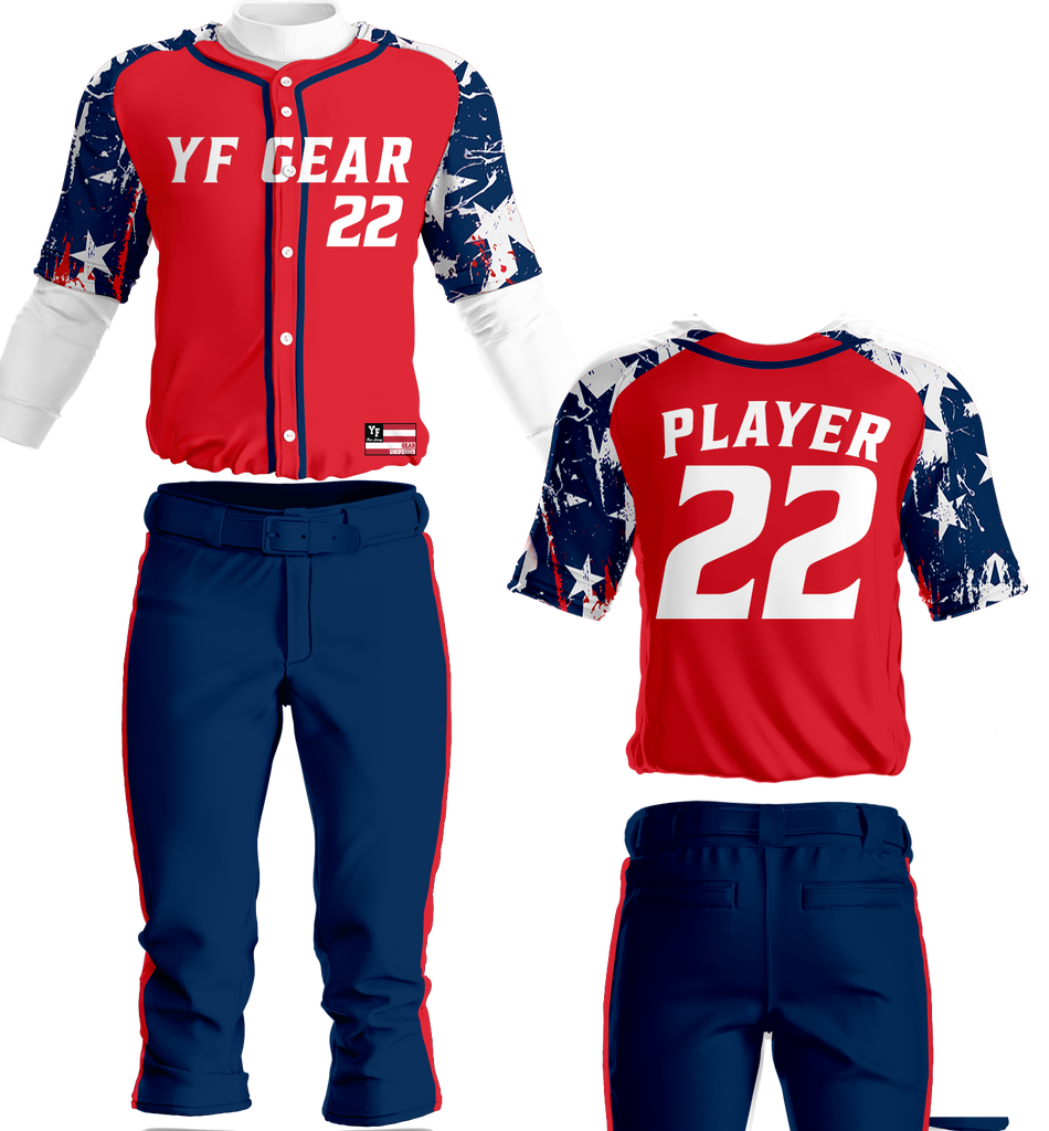 Blue Red White Patriotic Custom Two Button Baseball Jerseys | YoungSpeeds
