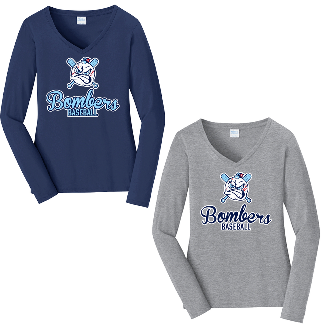 Bombers Baseball Ladies Long Sleeve V-Neck Shirt