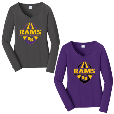 Rams Football Ladies Long Sleeve V-Neck Shirt