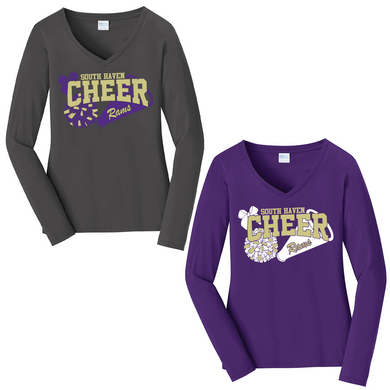Rams Cheer Ladies Long Sleeve V-Neck Shirt