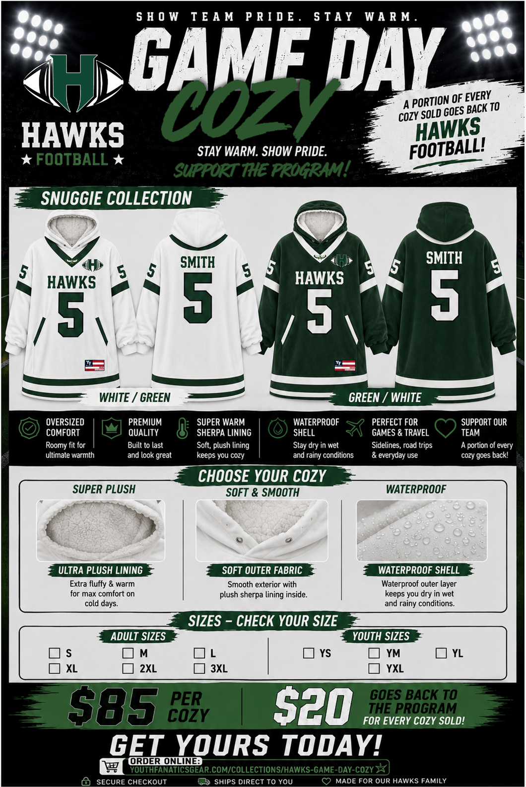 HAWKS Football Game Day Cozy 2026