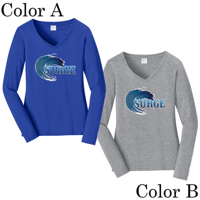 Brick Surge Ladies Long Sleeve V-Neck Shirt