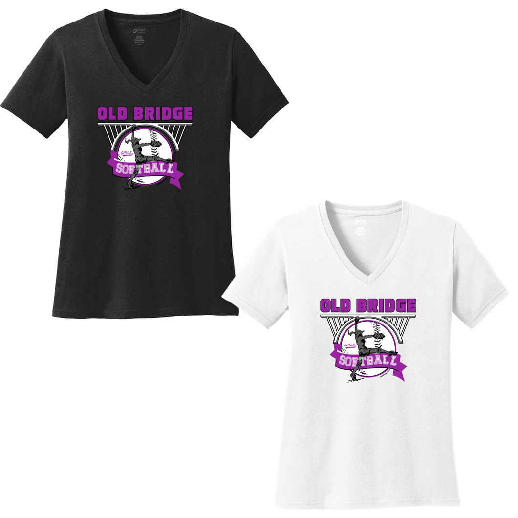 Old Bridge Girls Softball Ladies Short Sleeve V-Neck Shirt