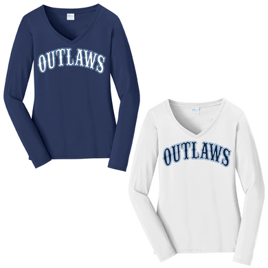 Outlaws Baseball Ladies Outlaws Logo Long Sleeve V-Neck Shirt