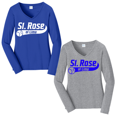 St. Rose of Lima Baseball Ladies Long Sleeve V-Neck Shirt