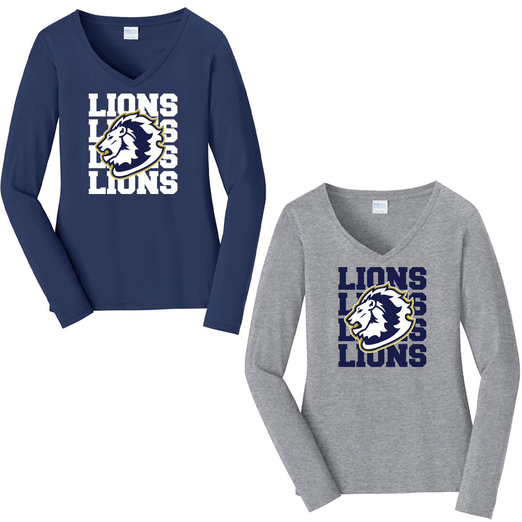 Howell Lions Logo Ladies Long Sleeve V-Neck Shirt