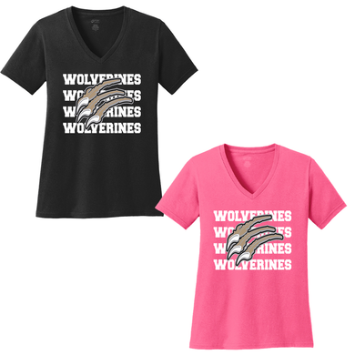 Wolverines Claw Logo Ladies Short Sleeve V-Neck Shirt